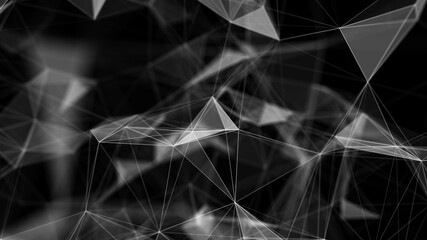 Abstract background with moving dots and lines. Network connection structure. Futuristic illustration. Digital technology design. 3d rendering.