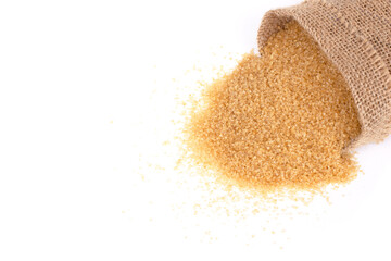 sack of brown sugar isolated on white.
