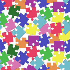 Seamless pattern of pieces of vector puzzle of different colors. Children's educational games