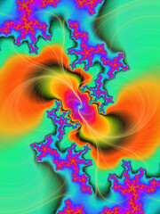 Green pnk orange fractal, design, abstract texture rainbow and clouds