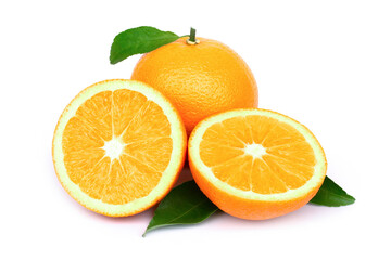Orange fruit with slice isolated on white.