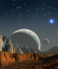 alien planet with two moons in space © Tiziano Cremonini