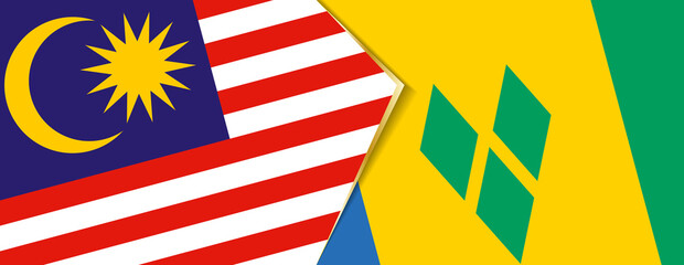 Malaysia and Saint Vincent and the Grenadines flags, two vector flags.