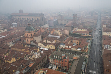 Fototapeta na wymiar Aerial view of Bologna's Cathedral and roof skyline