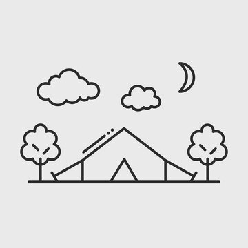 Travel tent icon. Simply vector illustration of summer camp. Travel icon.