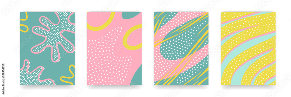 Aufkleber Background pattern, abstract color forms, vector Boho doodle and pop art creative covers design. Modern and retor minimalism trendy pattern background with abstract lines and popart color shapes