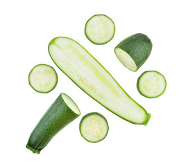Top view of zucchini isolated on white background