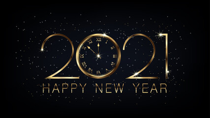 2021 Happy New Year banner with gold luxury design on black background