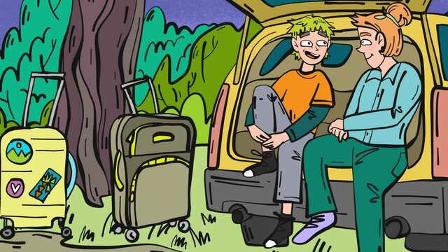 Let the family road trip begin comic cartoon animation
