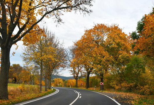 deutsche Bundesstrasse im Herbst