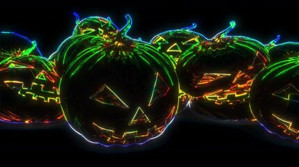 Retro glitch neon pumpkin design for funny on black 4k