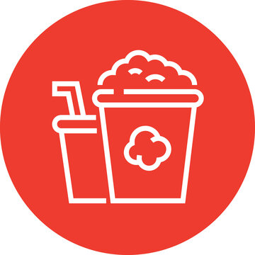 Bucket Of Popcorn And Drink Outline Icon