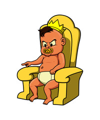Vector Illustration of The King Of Baby Sitting and Pointing Cartoon Style.