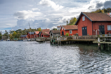 Fototapeta na wymiar A typical fishing village on the Swedish Atlantic coast. Picture from Hamburgsund, Vastra Gotaland, Sweden