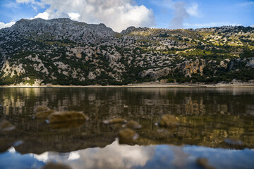 Fototapeta na wymiar Beautiful landscape of Lake Gorg Blau in Mallorca, Spain 