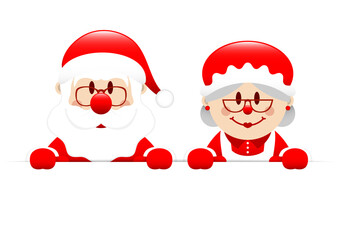 Weihnachtsmann Und Frau Halten Horizontales Banner