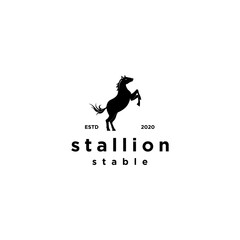 Rearing Up Black Mustang Standing Horse Side View Vector Silhouette