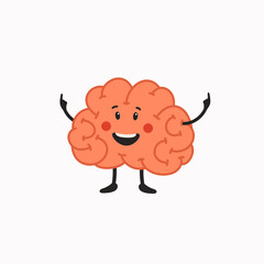 Happy Brain character. Human brain with cute face icon on white background.