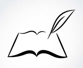 Contour symbol of opened book and pen