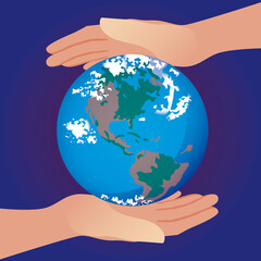 Planet earth in hand isolated as concept of eco-friendly, ecology, save the planet, global warming, flat vector illustration