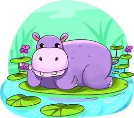Isolated Vecto Cute Hippopotamus Illustration