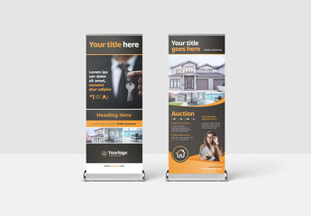 Modern Real Estate Roll Up Banner Layout with Orange Accent