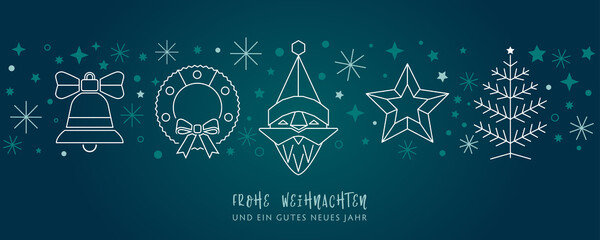 Weihnachtskgruss Deko grün - Weihnachtsmann, Weihnachtsbaum Kranz, Stern und Glocke