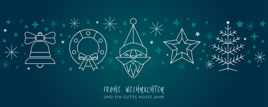 Weihnachtskgruss Deko gr&uuml;n - Weihnachtsmann, Weihnachtsbaum Kranz, Stern und Glocke