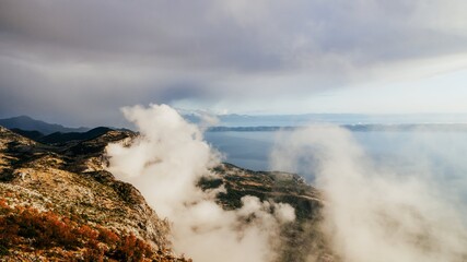 View from the mountain Biokovo, Croatia. Top view, beautiful clouds, panorama