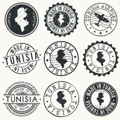 Tunisia Set of Stamps. Travel Stamp. Made In Product. Design Seals Old Style Insignia.