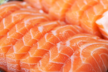 Close up fresh salmon and toro sashimi  texture and background. © pjjaruwan