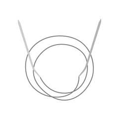 Vintage twisted knitting needles color gray isolated on white background. Tool for knitting from metal and plastic.