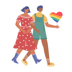 Loving female couple. LGBTQ. Pride parade. Vector illustration isolated on white background.