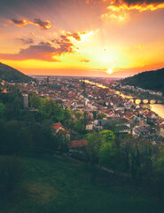 Germany Heidelberg a beautiful view of the entire city from the castle. Sunset backlit and a great...