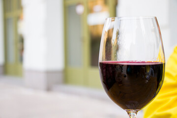 Red Georgian wine in the wineglass, alcoholic drink