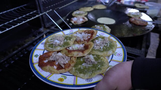 Plate of traditional chalupas from Puebla Mexico straight out of the comal
