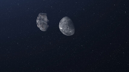3 rendering, Asteroid rock heading toward the moon