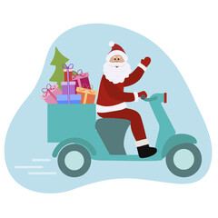 Vector Merry Christmas New Year Santa Motorbike