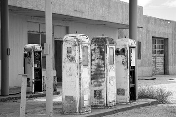 Gas Pumps in decay in a dying desert town