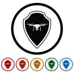 Shield icon with a drone, color set