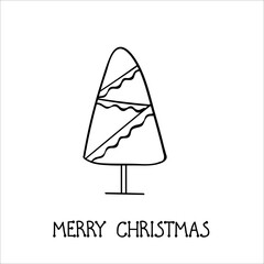 Christmas tree. Vector illustration in doodle style. Isolated object on a white background. New Year elements design  for  winter holidays, children books, coloring,poster, greeting card.