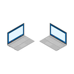 Laptop, gray. Left and right view, isometric design. 3D render. Vector illustration.