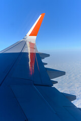Evening shadow on the wing of an airplane