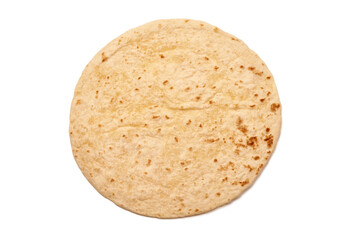 Wheat flour tortilla, isolated on white background