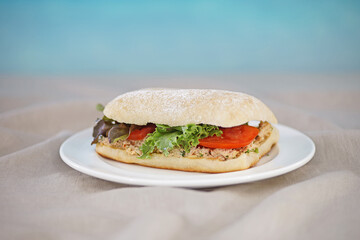 sandwich with ham and vegetables