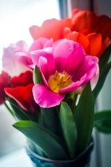 pink tulips in vase