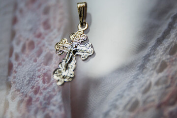 Orthodox Christian pectoral cross shot close-up