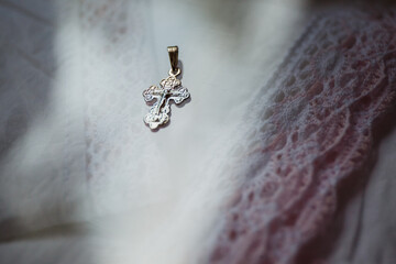 Orthodox Christian pectoral cross shot close-up