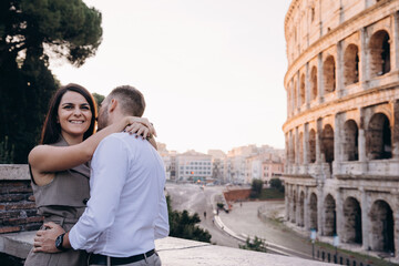 The love story of a guy and a girl on the city streets. Young people travel to Europe. Summer walk around the city.
