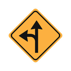 Turn left or proceed straight glyph icon road sign vector illustration in white background. Turn left or proceed straight icon sign